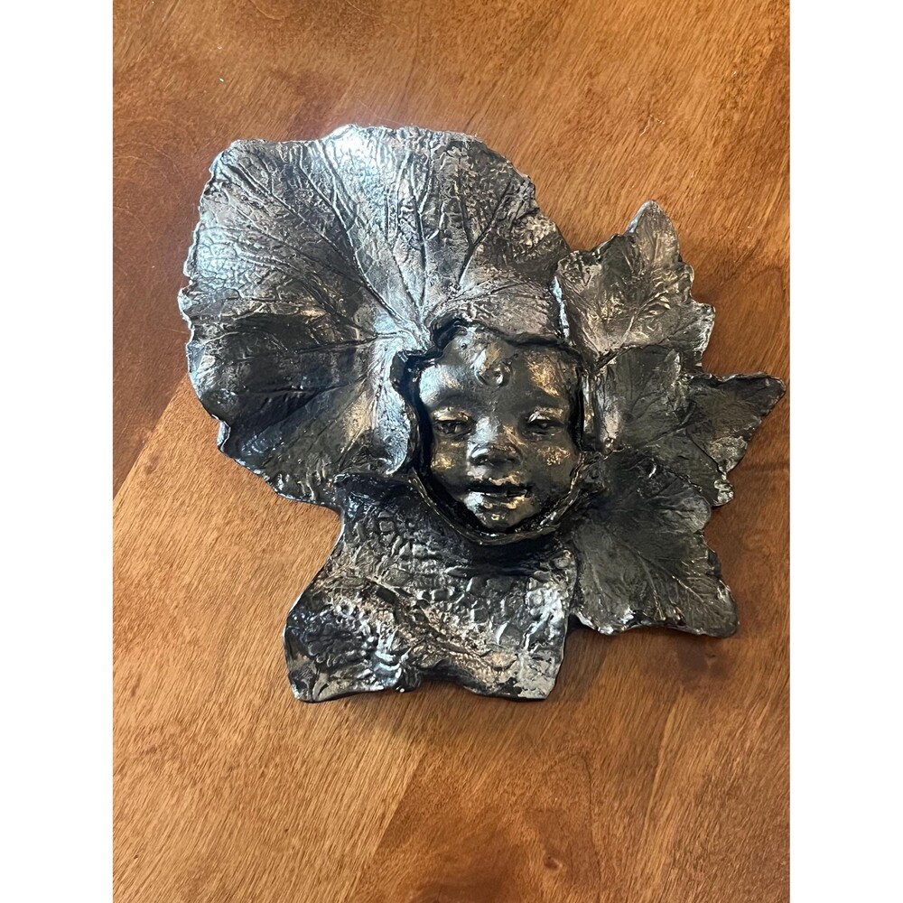 Baby Face Green Man Wall Plaque, Dark Gothic Leaf Face OOAK